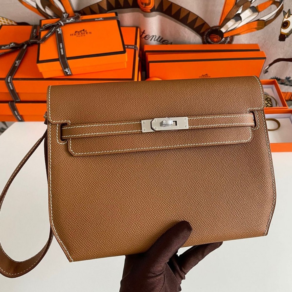 High Quality Replica Hermes Kelly Depeches 25 Pouch in Gold Epsom Calfskin $ 419 USD