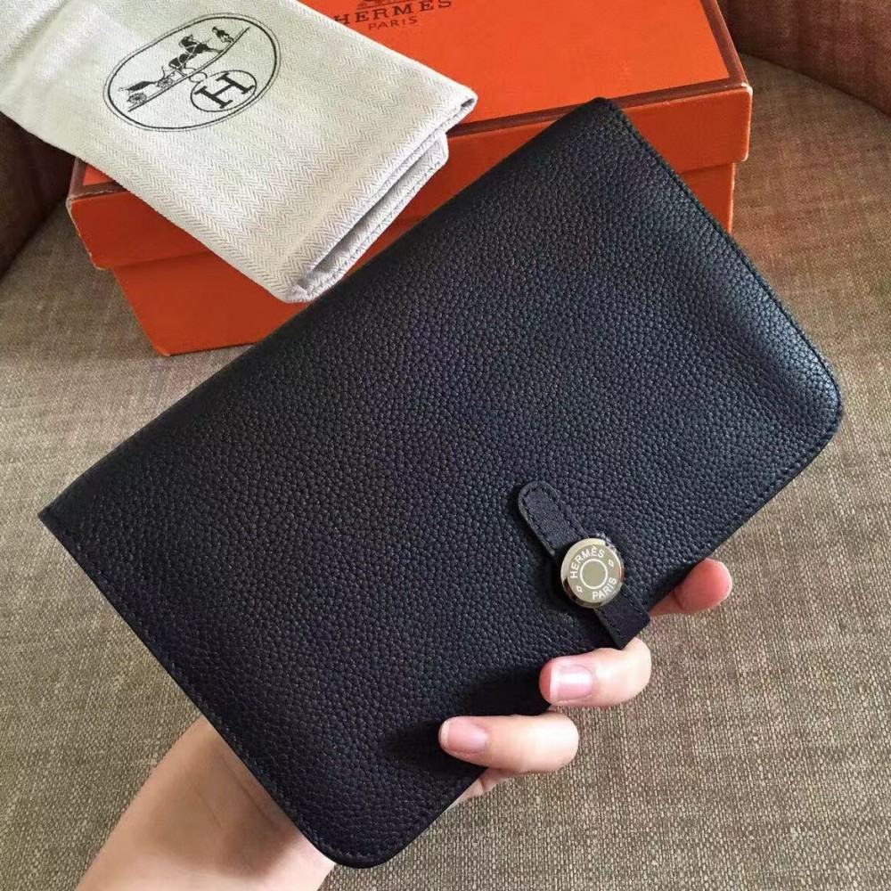 High Quality Replica Hermes Dogon Duo Wallet In Black Clemence Leather $ 169 USD