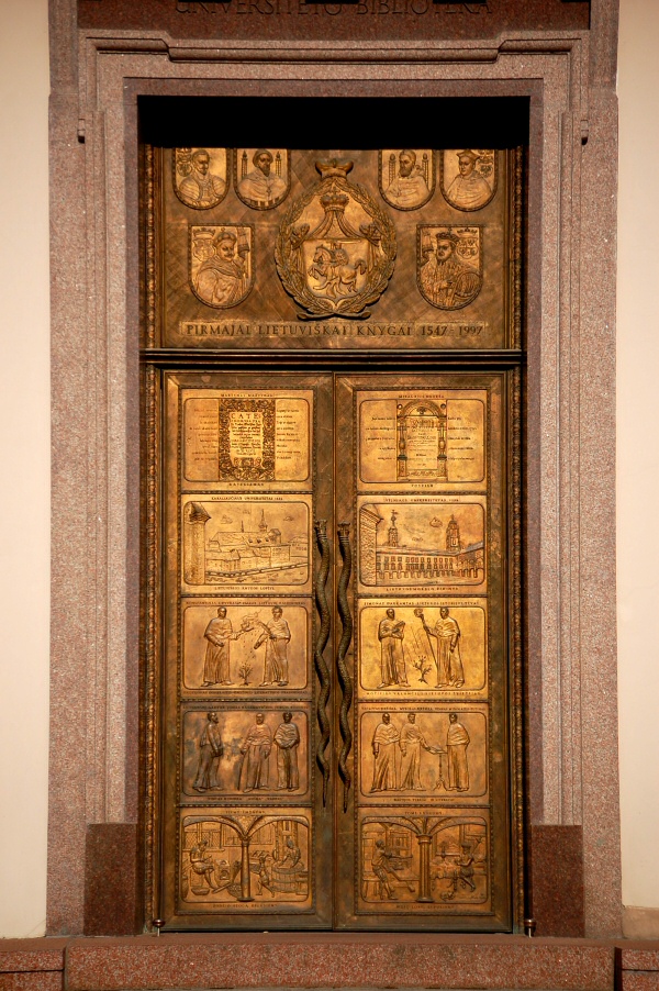 Bronze door of Vilnius University library.Lithuania