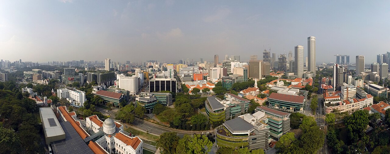 Aerial panorama singapore management university and surrounding skyline